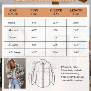 Beaully Women's Brushed Plaid Shirts Long Sleeve Flannel Lapel Button Down Pocketed Shacket Jacket Coats 6017 Khaki Large