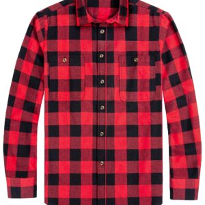 J.VER Men's Buffalo Plaid Shirt Flannel Casual Button Down Long Sleeve Shirts Red Large