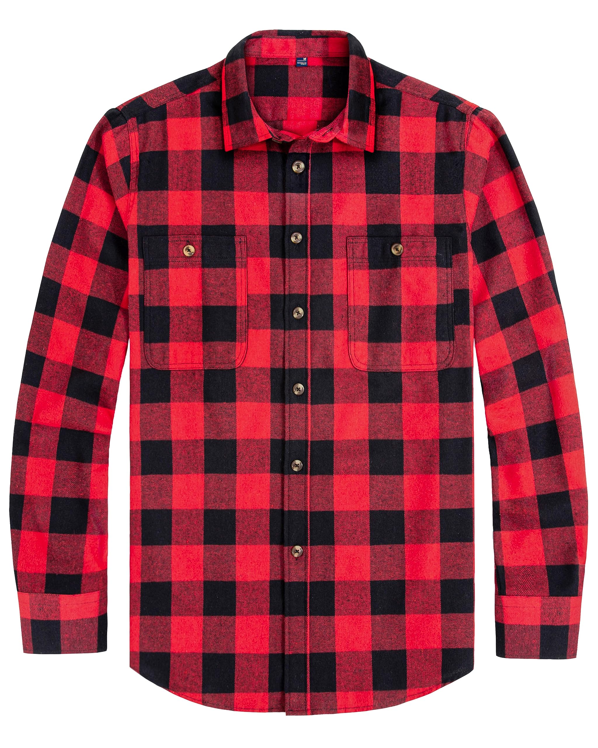 J.VER Men's Buffalo Plaid Shirt Flannel Casual Button Down Long Sleeve Shirts Red Large