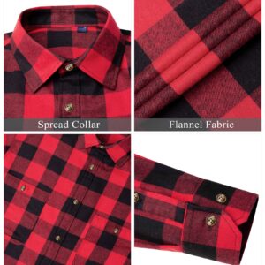 J.VER Men's Buffalo Plaid Shirt Flannel Casual Button Down Long Sleeve Shirts Red Large