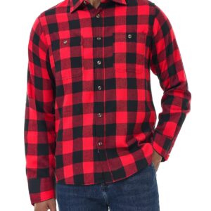 J.VER Men's Buffalo Plaid Shirt Flannel Casual Button Down Long Sleeve Shirts Red Large