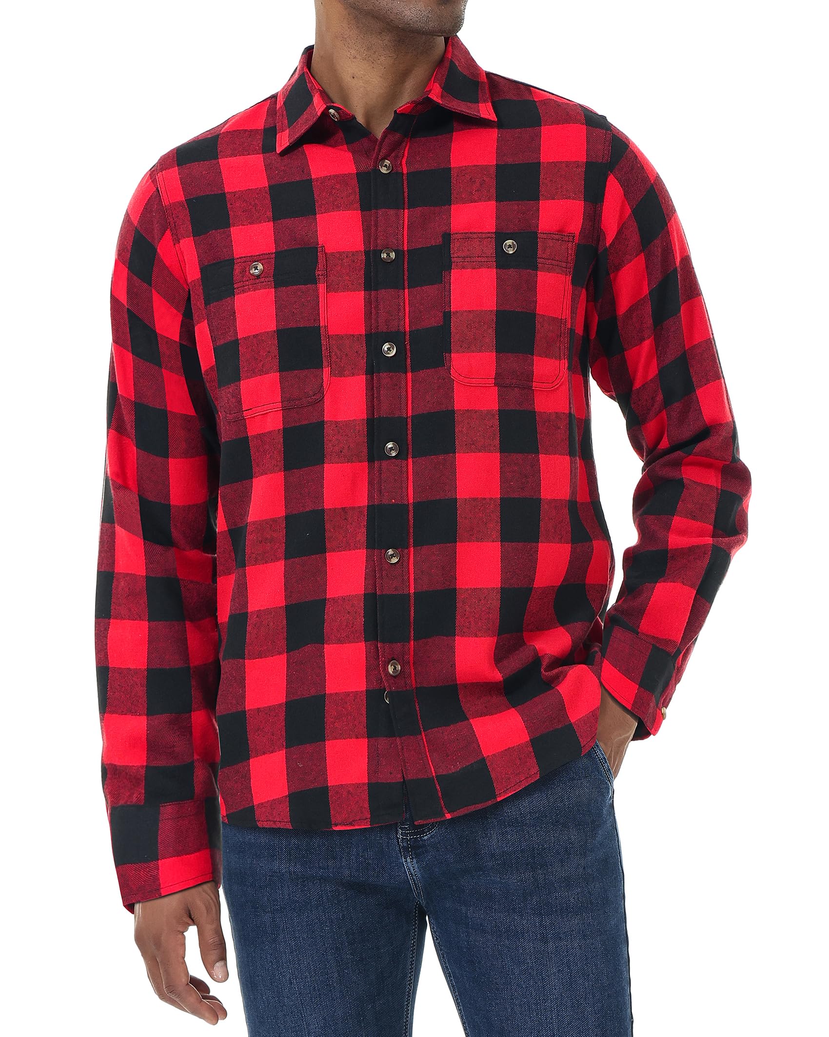 J.VER Men's Buffalo Plaid Shirt Flannel Casual Button Down Long Sleeve Shirts Red Large