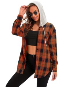 womens flannel shirts long sleeve oversized boyfriend shirts button down plaid hoodie orange