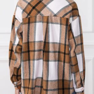 Womens Oversized Flannel Jacket Shirts Button Down Long Sleeve Shacket Trendy Winter Clothes Plus Size Apricot