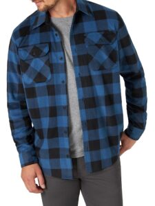 wrangler authentics men's long sleeve heavyweight fleece shirt blue buffalo plaid large