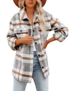 lviefent womens casual wool blend plaid flannel shackets jacket button down shirt coat (z-grey, small)