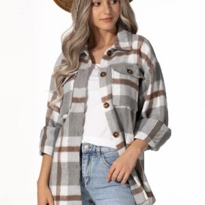 Lviefent Womens Casual Wool Blend Plaid Flannel Shackets Jacket Button Down Shirt Coat (Z-Grey, Small)