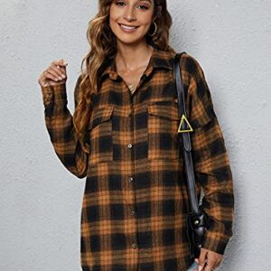 Blooming Jelly Women's Button Down Shirts Long Sleeve Collared Business Casual Tops Work Blouses V Neck Flannel T Shirts (Medium,Brown Plaid)