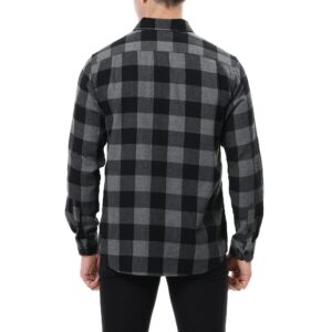 Esabel.C Mens Flannel Shirt Regular Fit Long Sleeve,Casual Button Down Plaid Flannel Shirt for Men,Grey/Black,L