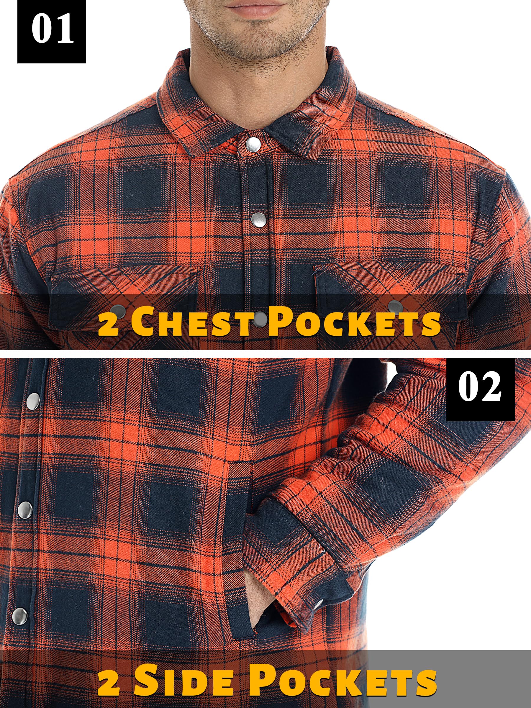 TACVASEN Mens Flannel Shirt Jacket for Men Long Sleeve Jacket Flannel Lined Plaid Button Down Shirts Casual Men's Jacket Insulated Jacket