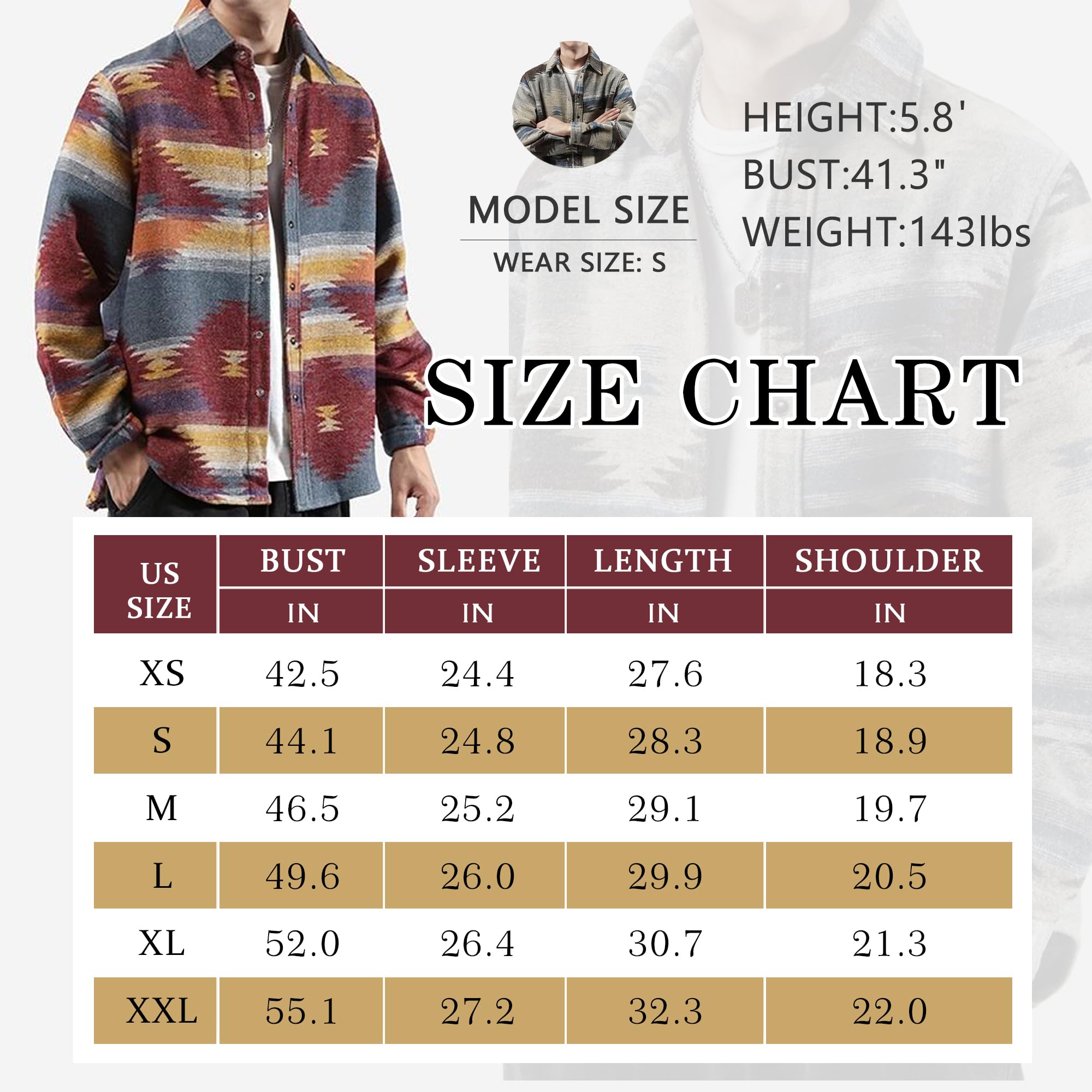 FindThy Men’s Brushed Flannel Shirts Ethnic Aztec Print Button Up Lapel Tribal Shirt Jacket Shacket(0682-Grey-L-LB)