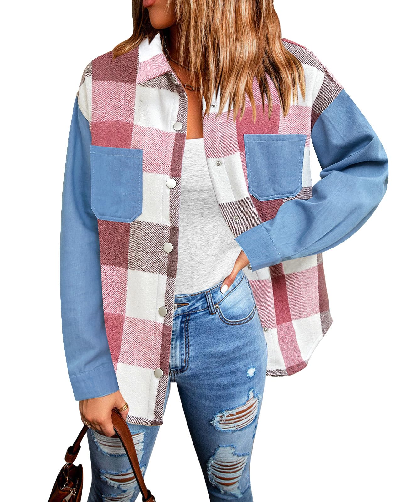 luvamia Womens Flannel Jacket Plaid Shirt Jacket Women Shacket Jacket Shackets For Fall Fashion Women Jeans Jacket For Women Fashion Size Medium Size 8 10