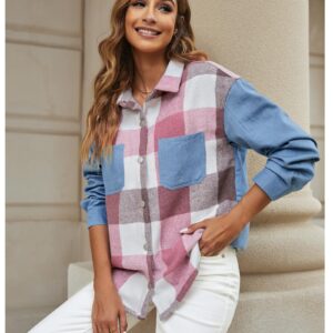 luvamia Womens Flannel Jacket Plaid Shirt Jacket Women Shacket Jacket Shackets For Fall Fashion Women Jeans Jacket For Women Fashion Size Medium Size 8 10