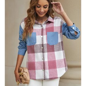 luvamia Womens Flannel Jacket Plaid Shirt Jacket Women Shacket Jacket Shackets For Fall Fashion Women Jeans Jacket For Women Fashion Size Medium Size 8 10