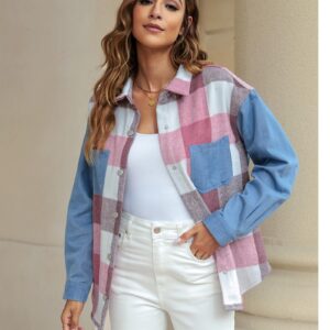 luvamia Womens Flannel Jacket Plaid Shirt Jacket Women Shacket Jacket Shackets For Fall Fashion Women Jeans Jacket For Women Fashion Size Medium Size 8 10