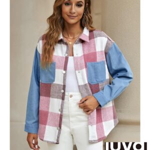 luvamia Womens Flannel Jacket Plaid Shirt Jacket Women Shacket Jacket Shackets For Fall Fashion Women Jeans Jacket For Women Fashion Size Medium Size 8 10