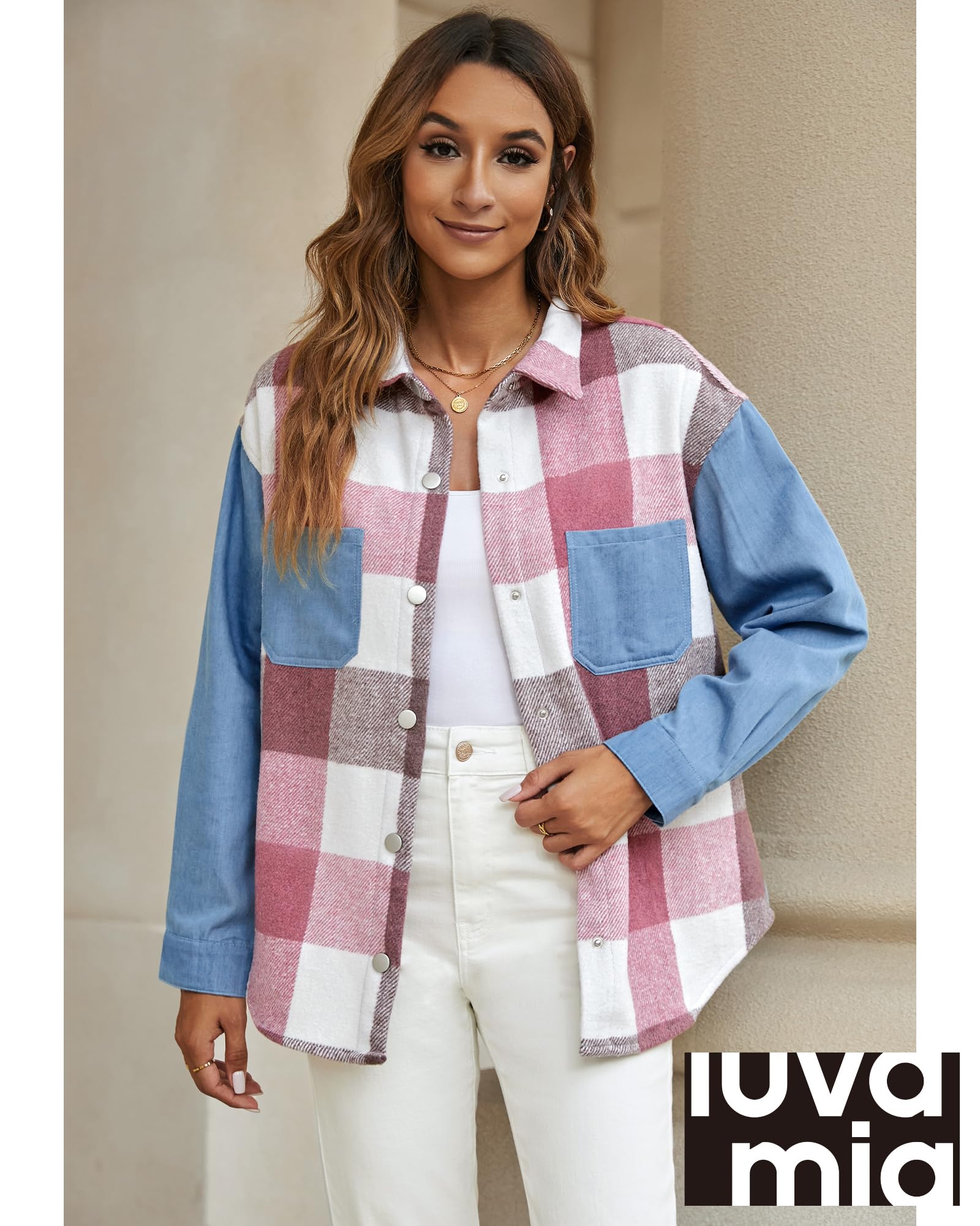 luvamia Womens Flannel Jacket Plaid Shirt Jacket Women Shacket Jacket Shackets For Fall Fashion Women Jeans Jacket For Women Fashion Size Medium Size 8 10