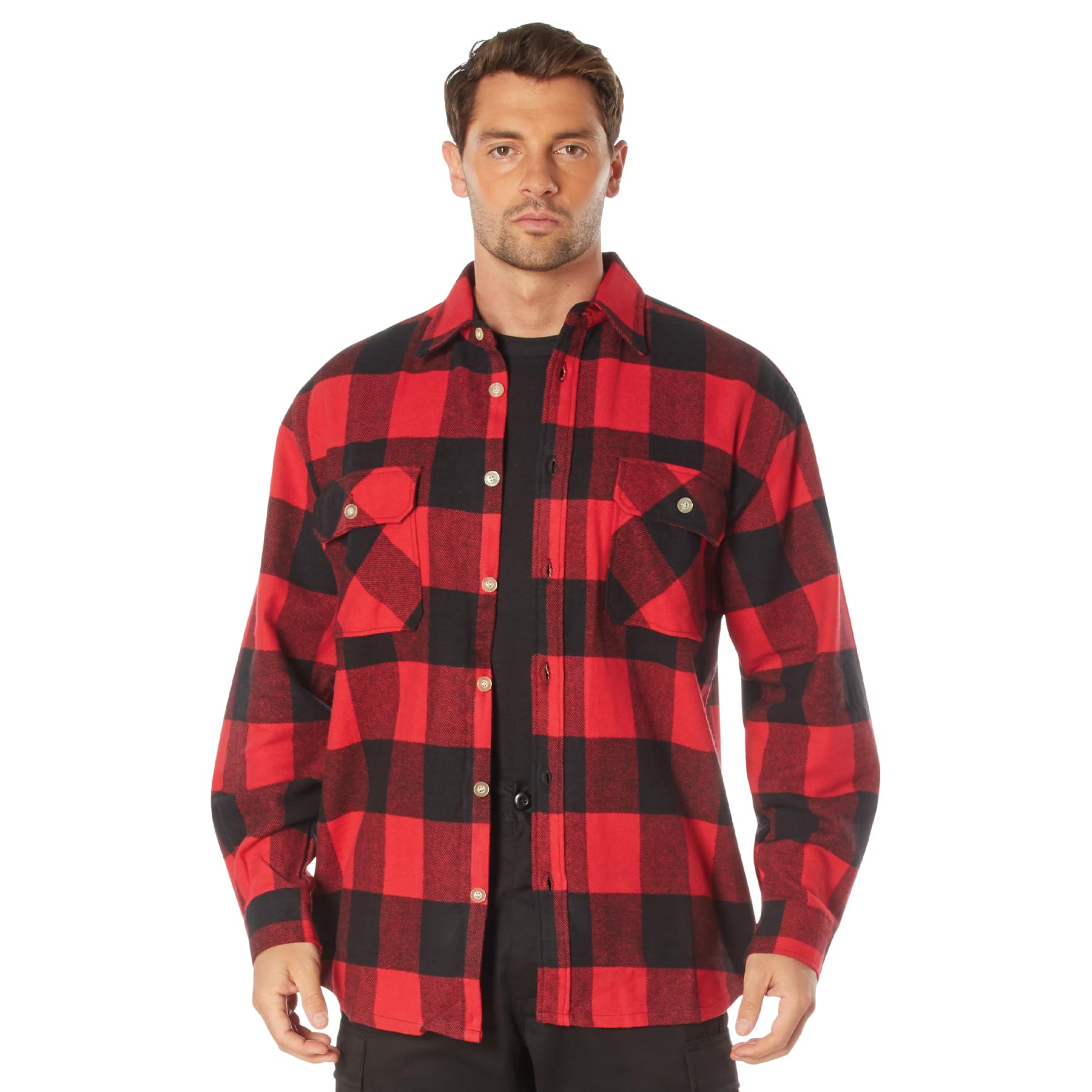 Rothco Buffalo Plaid Flannel Shirt - Rugged Comfortable and Warm Outdoor Shirt Jacket (US, Alpha, Large, Regular, Regular, Red Plaid)