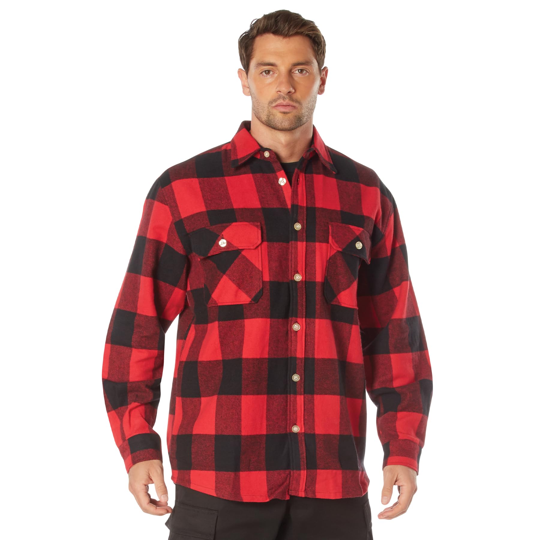 Rothco Buffalo Plaid Flannel Shirt - Rugged Comfortable and Warm Outdoor Shirt Jacket (US, Alpha, Large, Regular, Regular, Red Plaid)