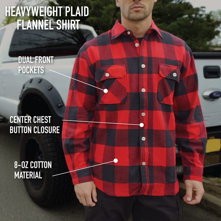 Rothco Buffalo Plaid Flannel Shirt - Rugged Comfortable and Warm Outdoor Shirt Jacket (US, Alpha, Large, Regular, Regular, Red Plaid)