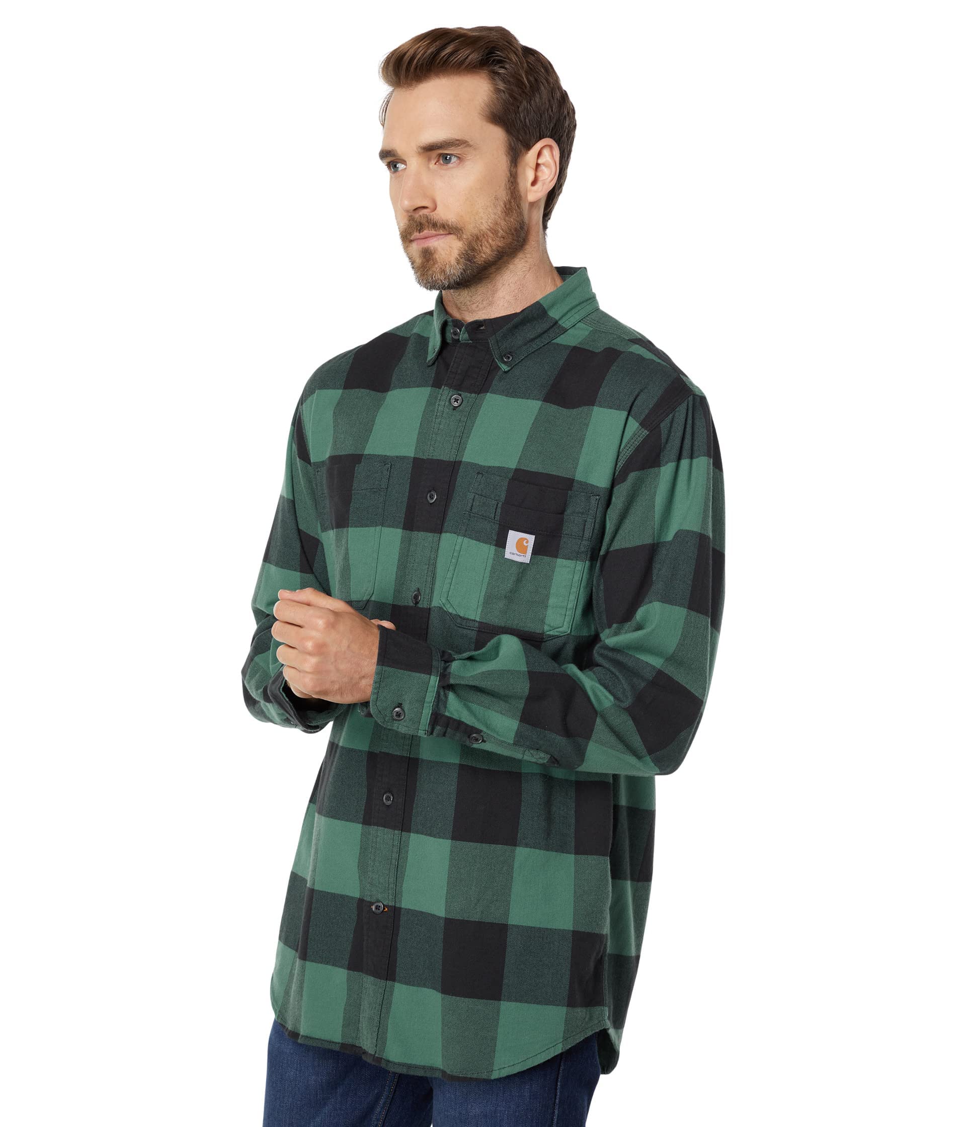 Carhartt Men's 105432 Rugged Flex Relaxed Fit Midweight Flannel Long-S - X-Large - Slate Green