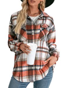 kirundo women's 2024 fall winter flannel plaid shirts jacket casual long sleeve boyfriend button down shacket coats(style3-orange, x-large)