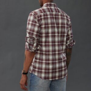 PJ PAUL JONES Mens Casual Button Down Shirts Flannel Plaid Cotton Regular Fit Long Sleeve Shirts Red White Large