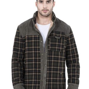 NEWHALL Men's Plaid Long sleeve flannel lined Buttoned Shirt, Winter Windproof and Warm Jacket S Dark Green