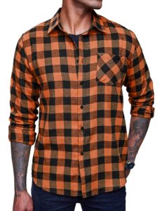 coofandy men's flannel plaid shirt casual long sleeve checkered shirt fall overshirt a - orange