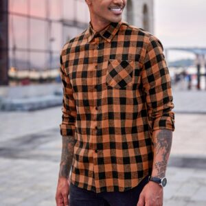 COOFANDY Men's Flannel Plaid Shirt Casual Long Sleeve Checkered Shirt Fall Overshirt A - Orange