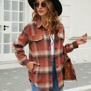 Blooming Jelly Flannel Shirts for Women Long Sleeve Plaid Shirt Shacket Jackets Fall Clothes 2023 (Small, Orange)