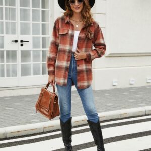 Blooming Jelly Flannel Shirts for Women Long Sleeve Plaid Shirt Shacket Jackets Fall Clothes 2023 (Small, Orange)