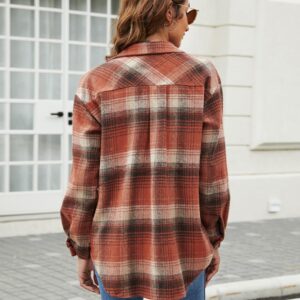 Blooming Jelly Flannel Shirts for Women Long Sleeve Plaid Shirt Shacket Jackets Fall Clothes 2023 (Small, Orange)