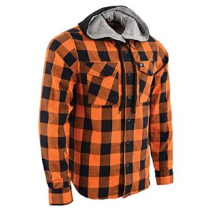 milwaukee leather men's flannel plaid shirt orange and black long sleeve cotton button down with hoodie mng11642-2x-large