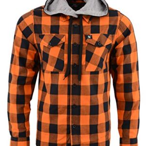 Milwaukee Leather Men's Flannel Plaid Shirt Orange and Black Long Sleeve Cotton Button Down with Hoodie MNG11642-2X-Large