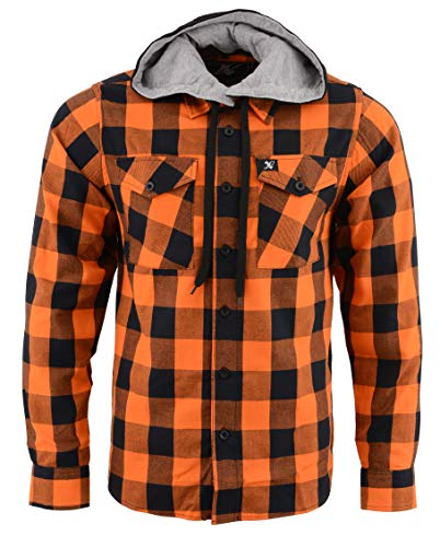 Milwaukee Leather Men's Flannel Plaid Shirt Orange and Black Long Sleeve Cotton Button Down with Hoodie MNG11642-2X-Large