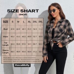 KevaMolly Plaid Long Sleeve Flannel Shirts for Women Loose Fit Boyfriend Button Down Shirt Casual Flannel Blouse Tops Brown Black M