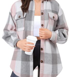 NIeyook Womens Casual Long Sleeve Color Block Plaid Shacket Flannel Lapel Button Down Fall Shacket Jacket Outwear Coats