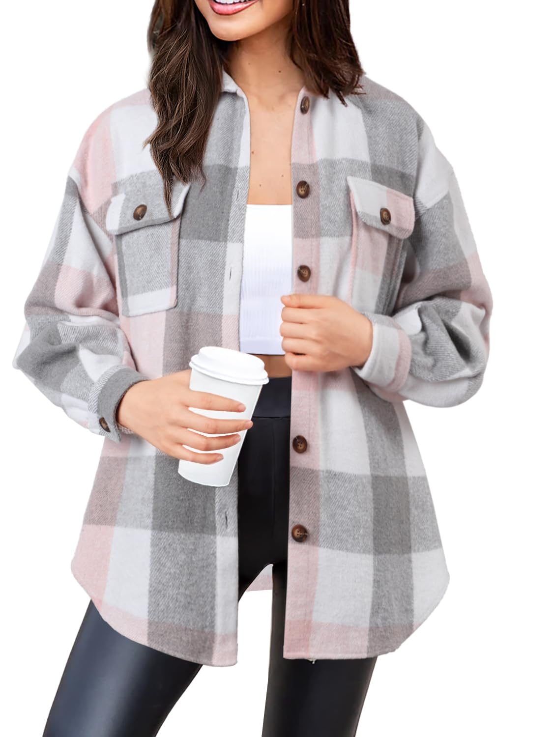 NIeyook Womens Casual Long Sleeve Color Block Plaid Shacket Flannel Lapel Button Down Fall Shacket Jacket Outwear Coats