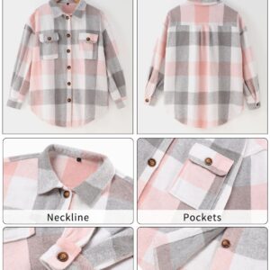 NIeyook Womens Casual Long Sleeve Color Block Plaid Shacket Flannel Lapel Button Down Fall Shacket Jacket Outwear Coats