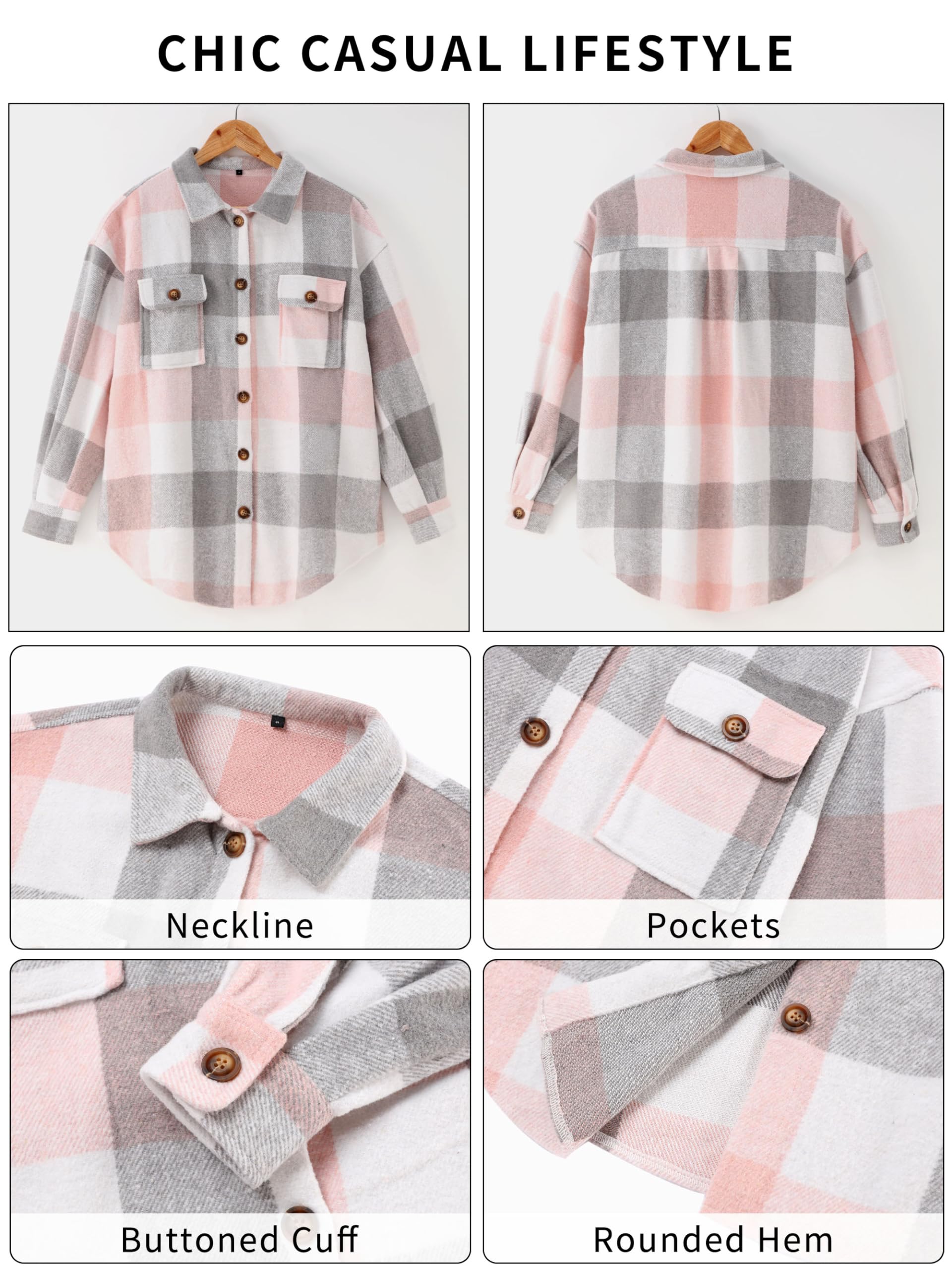 NIeyook Womens Casual Long Sleeve Color Block Plaid Shacket Flannel Lapel Button Down Fall Shacket Jacket Outwear Coats