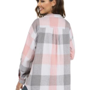 NIeyook Womens Casual Long Sleeve Color Block Plaid Shacket Flannel Lapel Button Down Fall Shacket Jacket Outwear Coats