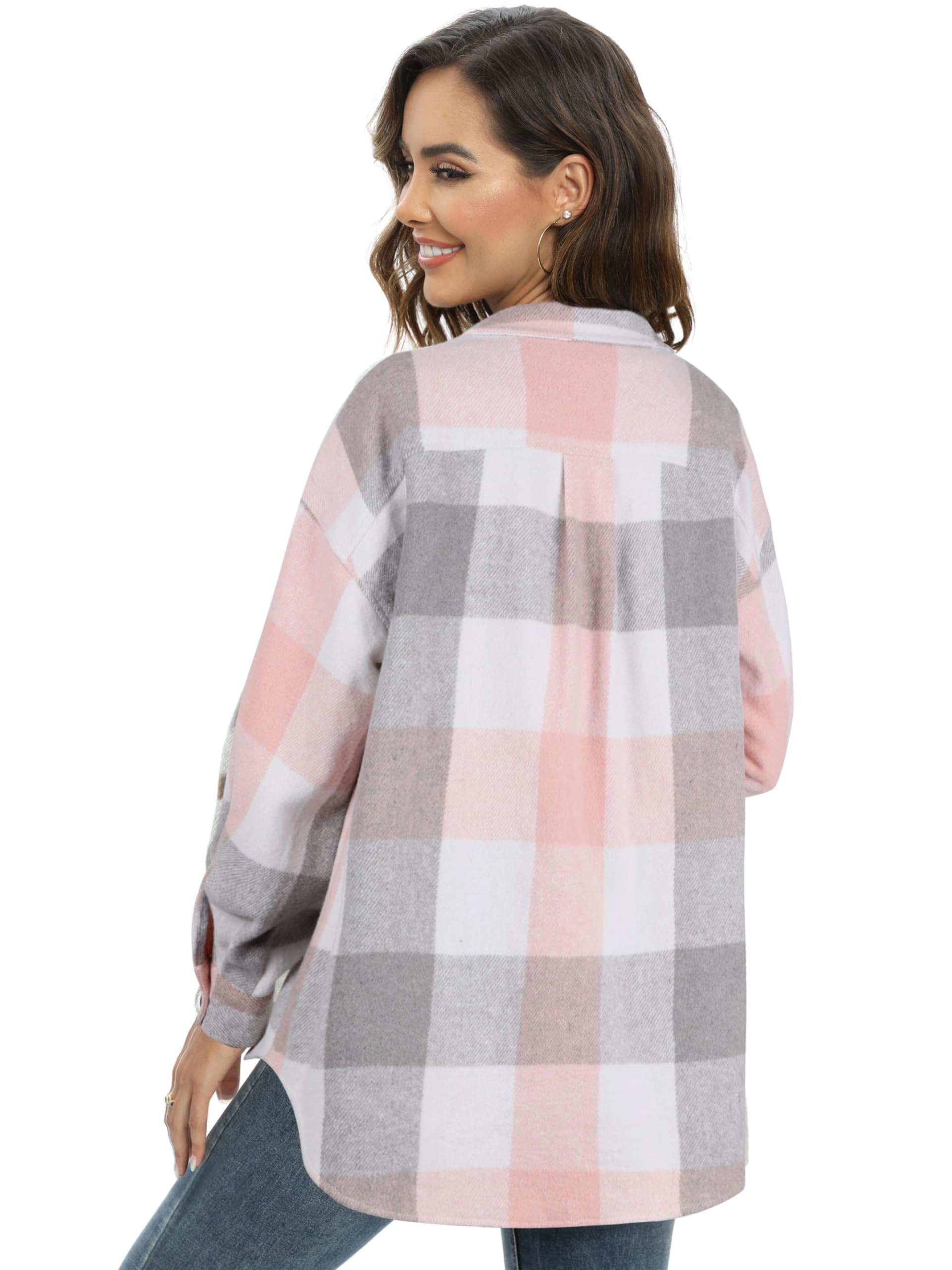 NIeyook Womens Casual Long Sleeve Color Block Plaid Shacket Flannel Lapel Button Down Fall Shacket Jacket Outwear Coats