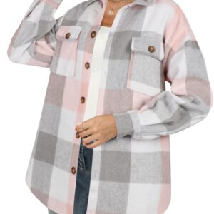 NIeyook Womens Casual Long Sleeve Color Block Plaid Shacket Flannel Lapel Button Down Fall Shacket Jacket Outwear Coats