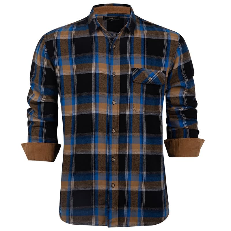 JIAER Men's Button Down Long Sleeve Flannel Plaid Casual Shirt XL Blue