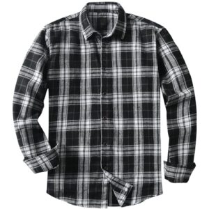 JMIERR Mens Flannel Shirt Fall Fashion 2024 Long Sleeve Casual Button Down Cotton Plaid Dress Shirts, US 40(M), Black