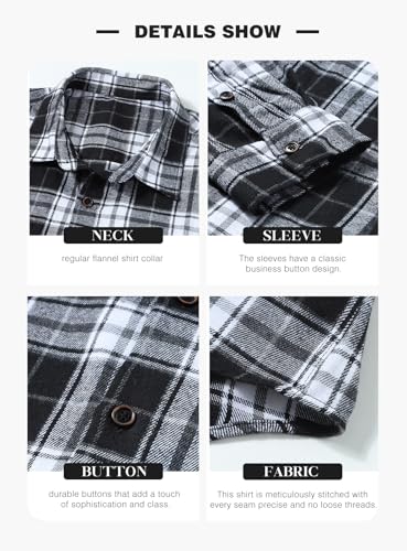 JMIERR Mens Flannel Shirt Fall Fashion 2024 Long Sleeve Casual Button Down Cotton Plaid Dress Shirts, US 40(M), Black