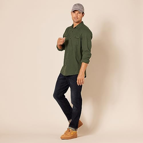 Amazon Essentials Men's Regular-Fit Long-Sleeve Two-Pocket Flannel Shirt, Olive Heather, Large