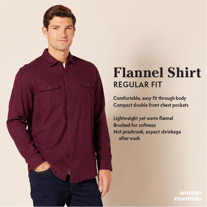 Amazon Essentials Men's Regular-Fit Long-Sleeve Two-Pocket Flannel Shirt, Olive Heather, Large