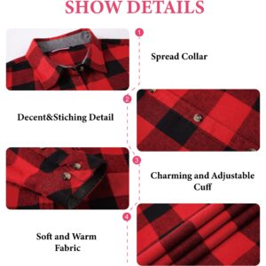 Esabel.C Flannel Shirts for Women Long Sleeve Button Down Plaid Fall Shirt Casual Work Tops,Red/Black,L